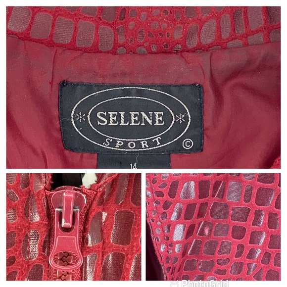 Selene Sport Red Embossed Animal Print Zipper Front Vinyl Jacket, 14 - Picture 15 of 16